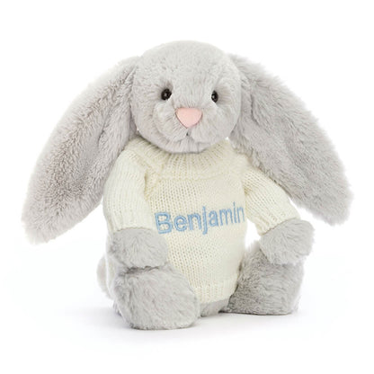 Bashful Silver Bunny With Personalized Cream Jumper - US 4175