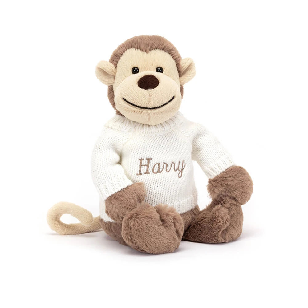 Bashful Monkey With Personalized Cream Jumper - US 7961