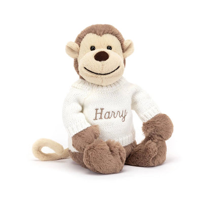 Bashful Monkey With Personalized Cream Jumper - US 7961