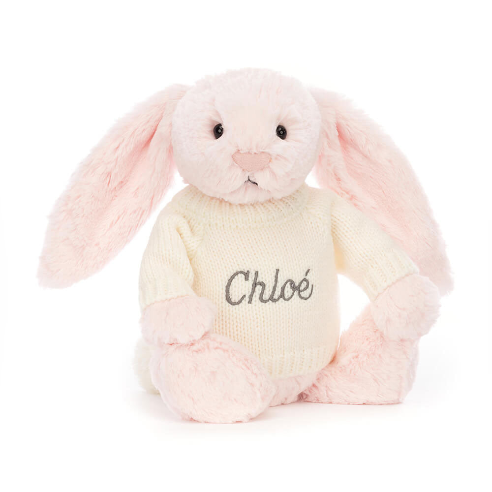 Bashful Pink Bunny With Personalized Cream Jumper - US 2288
