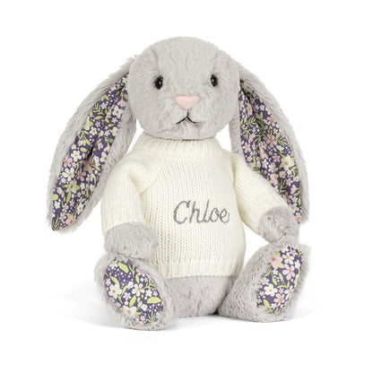 Blossom Silver Bunny 'Bloom' With Personalized Cream Jumper - US 1386