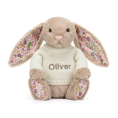 Blossom Beige Bunny 'Petal' With Personalized Cream Jumper - US 1322