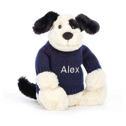 Bashful Black & Cream Puppy With Personalized Navy Jumper - US 6775