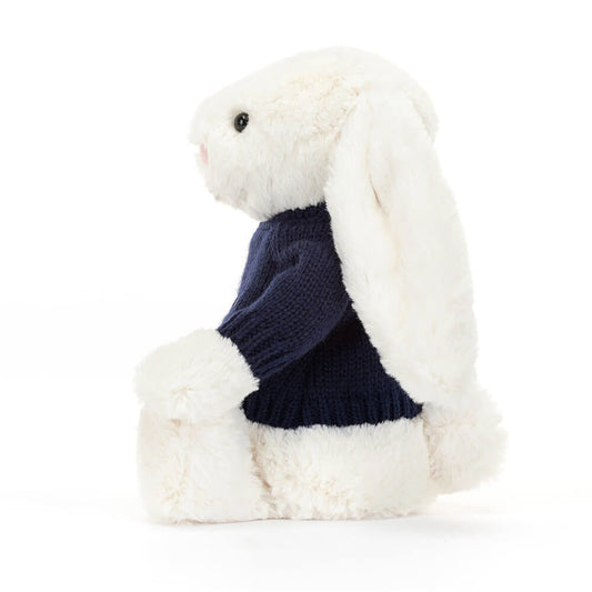 Bashful Cream Bunny With Personalized Navy Jumper - US 7556