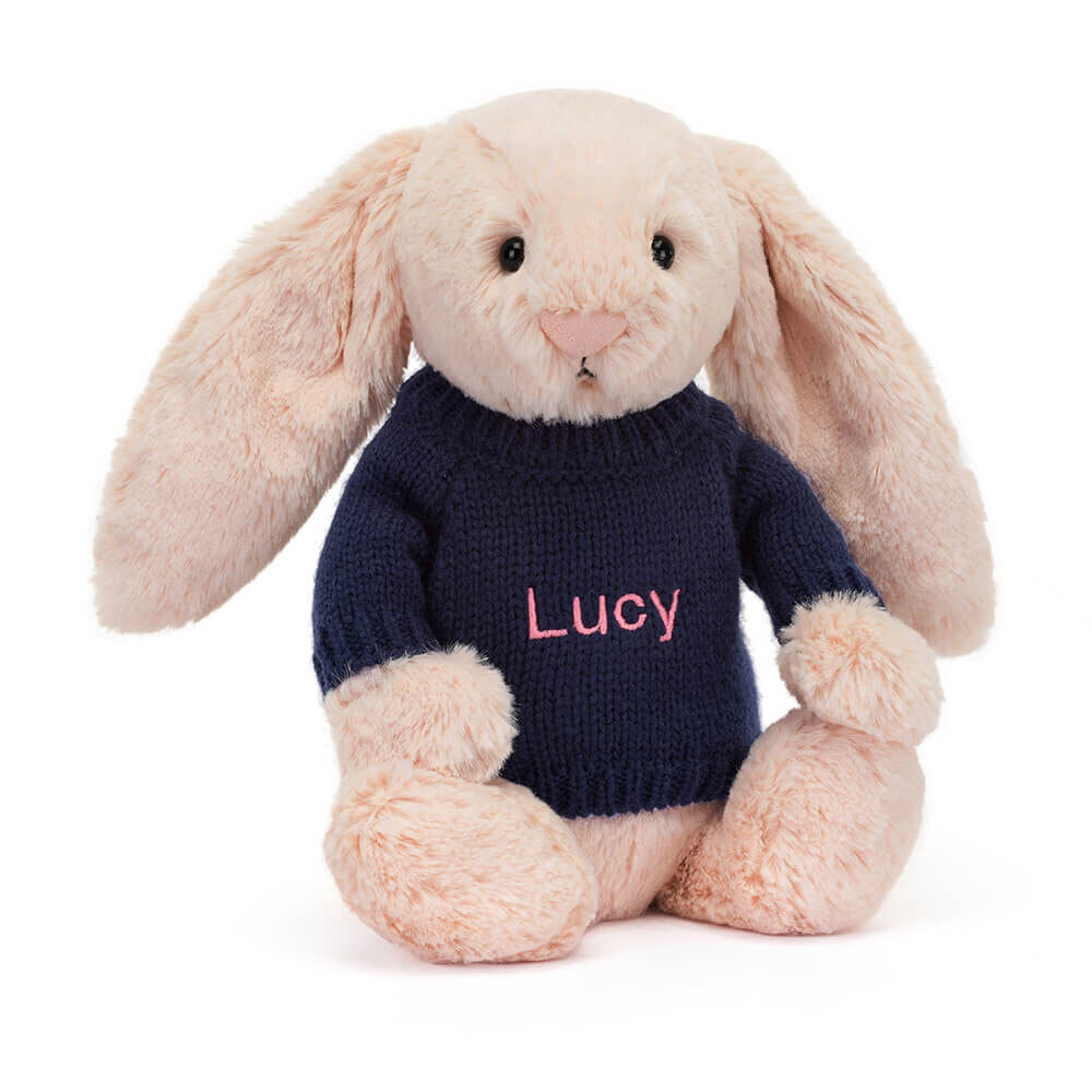Bashful Blush Bunny With Personalized Navy Jumper - US 6369