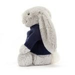 Bashful Silver Bunny With Personalized Navy Jumper - US 4814