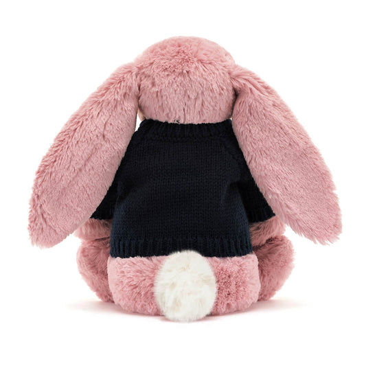 Bashful Tulip Pink Bunny With Personalized Navy Jumper - US 3747