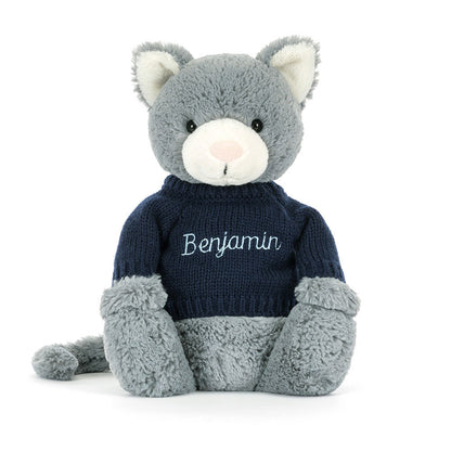 Bashful Kitten With Personalized Navy Jumper - US 8006