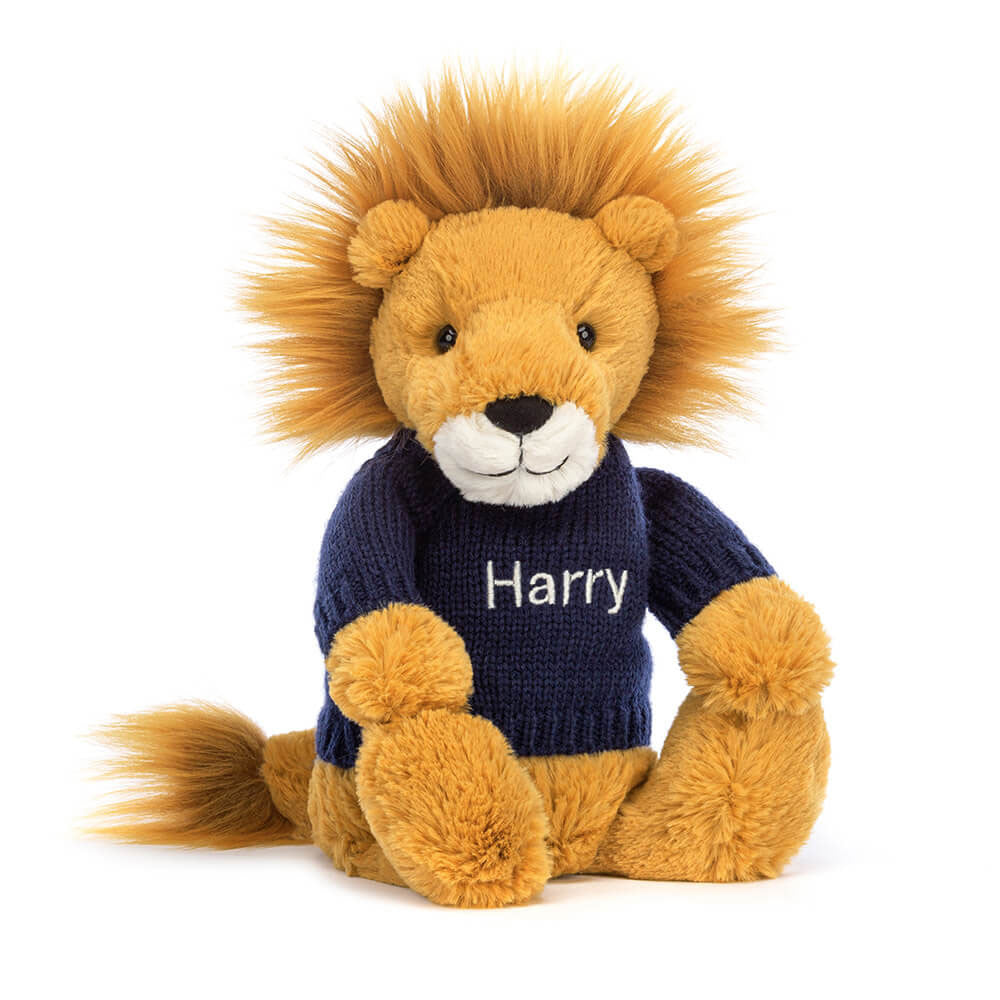 Bashful Lion With Personalized Navy Jumper - US 5469
