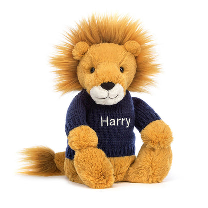 Bashful Lion With Personalized Navy Jumper - US 5469
