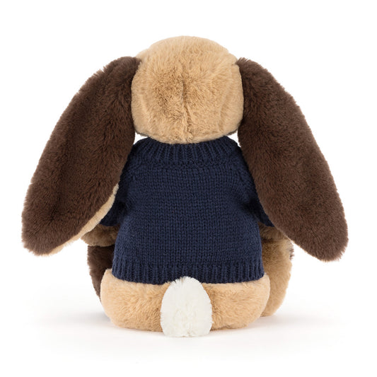 Bashful Patchwork Brown Bunny With Personalized Navy Jumper - US 2965