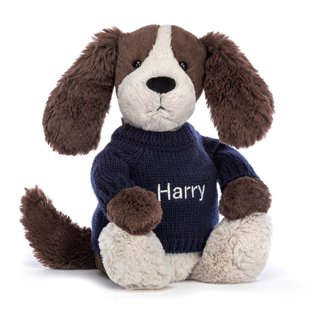 Bashful Fudge Puppy With Personalized Navy Jumper - US 6284