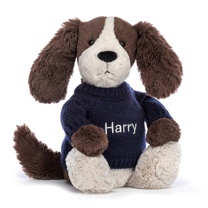 Bashful Fudge Puppy With Personalized Navy Jumper - US 6284