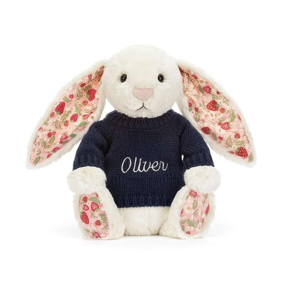 Blossom Cream Bunny 'Berry' With Personalized Navy Jumper - US 0848