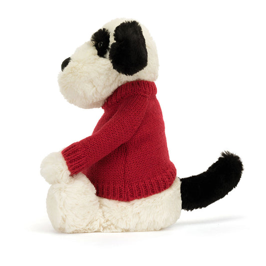 Bashful Black & Cream Puppy With Personalized Red Jumper - US 9614