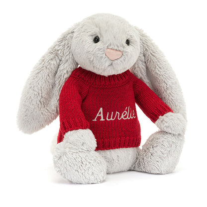 Bashful Silver Bunny With Personalized Red Jumper - US 5402