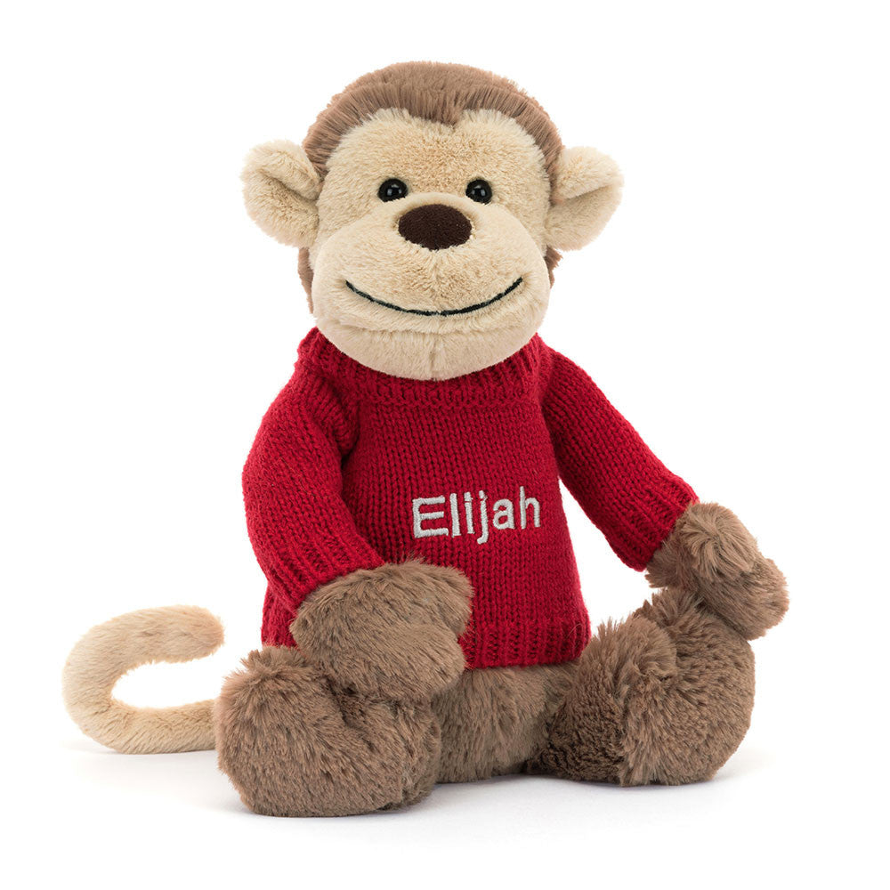 Bashful Monkey With Personalized Red Jumper - US 3282