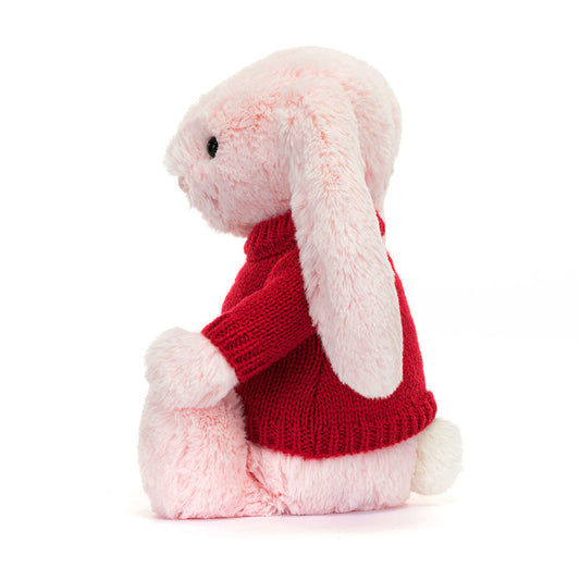 Bashful Pink Bunny With Personalized Red Jumper - US 4532