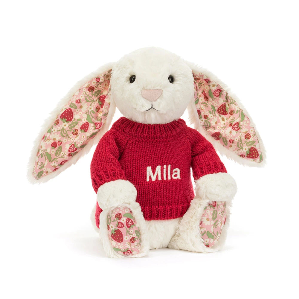 Blossom Cream Bunny 'Berry' With Personalized Red Jumper - US 1337