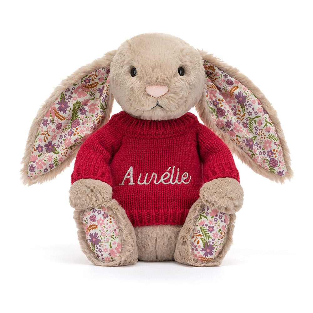 Blossom Beige Bunny 'Petal' With Personalized Red Jumper - US 9734