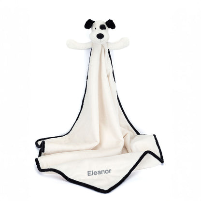 Personalized Bashful Black & Cream Puppy Blankie - US 9678
